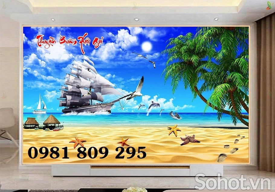 Tranh trang trí thuyền buồm , gạch tranh JSH9309