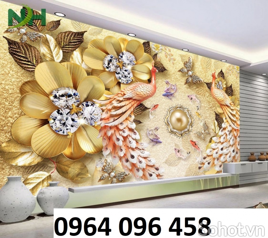 Tranh gạch chim công 3d - gạch tranh 3d ốp tường - HNNN8