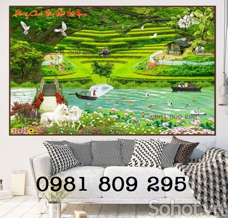 Tranh 3d cảnh đồng quê - tranh gạch 3d đồng quê