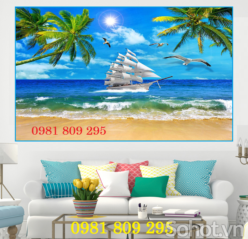 Tranh gạch men thuyền buồm xuôi gió HP3423