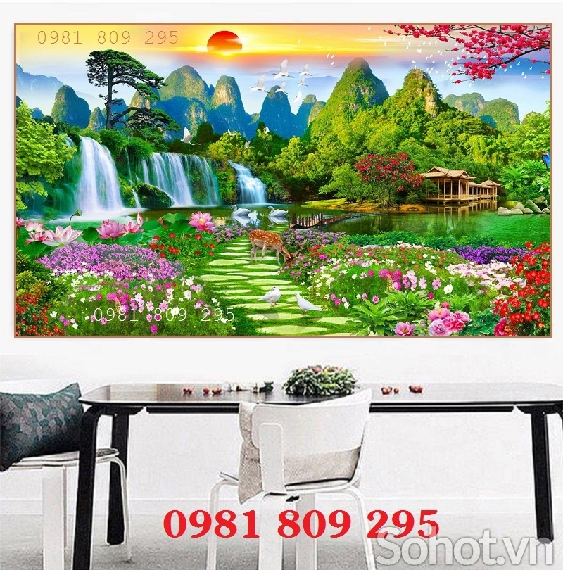 Tranh thiên nhiên giao hòa , gạch 3d phong cảnh HS939