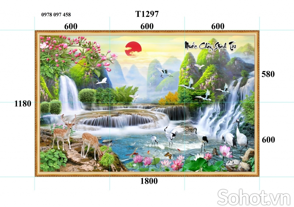 Tranh gạch men 3D ốp phòng khách.