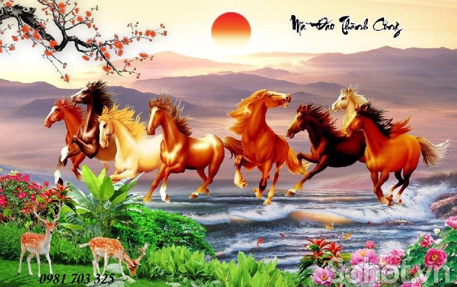Tranh ngựa 3D- gạch men 3D phong thủy ốp tường