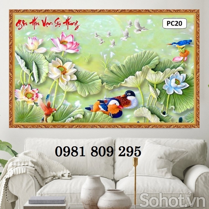 Tranh gạch men , gạch 3d hoa sen HN8281