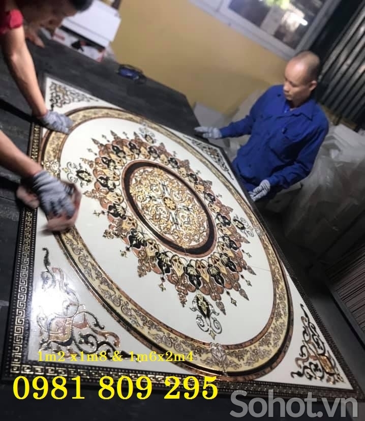 Gạch thảm hoa phòng khách khắc vàng SA3