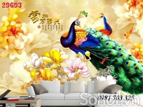 tranh 3D chim công trang trí phòng