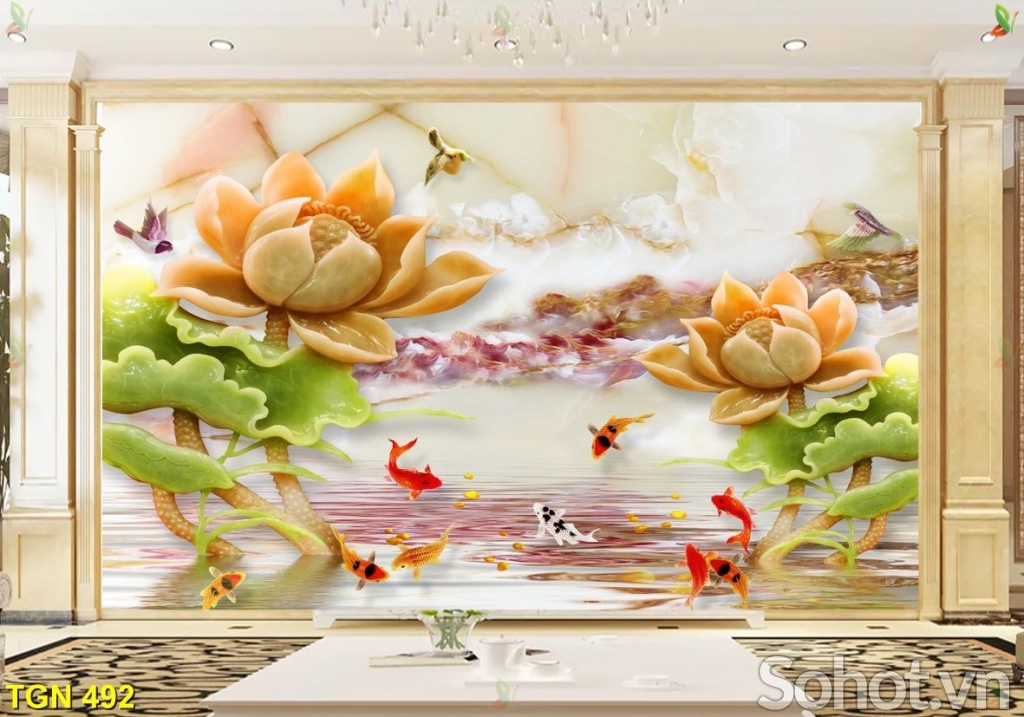 Mẫu tranh gạch 3d dán tường phòng khách -523SP
