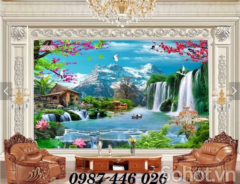 Gạch tranh 3d tường phòng khách đẹp HP8333
