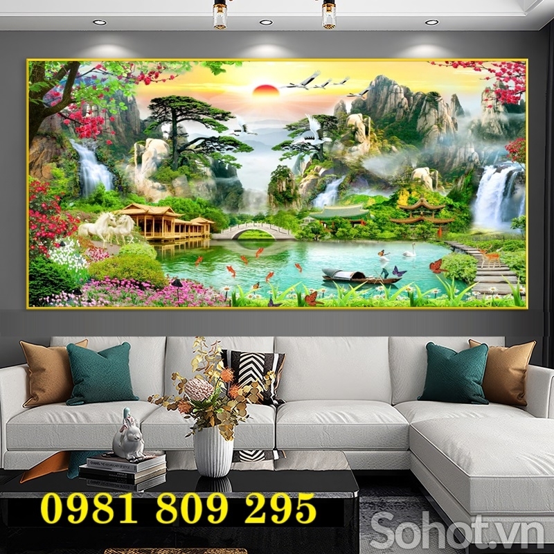 Tranh nước chảy sinh tài , gạch tranh 3d