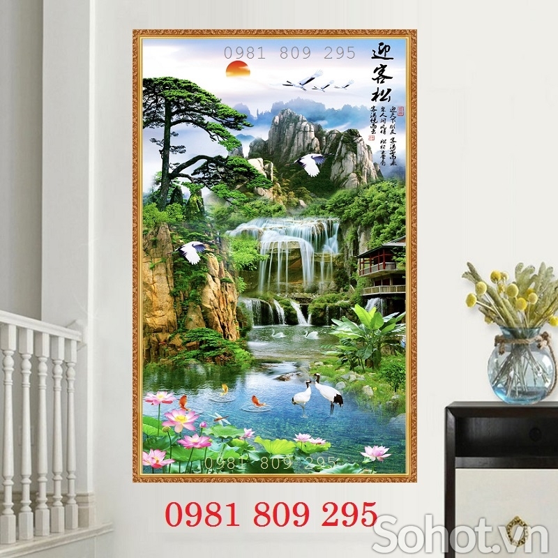 Mẫu , gạch tranh ốp tường 3d thác nước khổ dọc