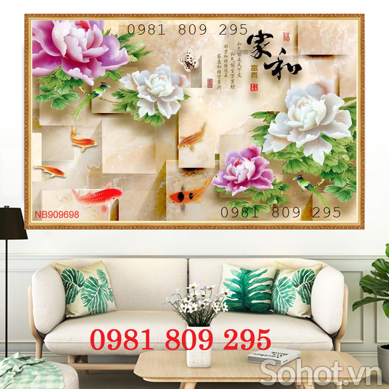 Gạch tranh 3d cao cấp hoa mẫu đơn