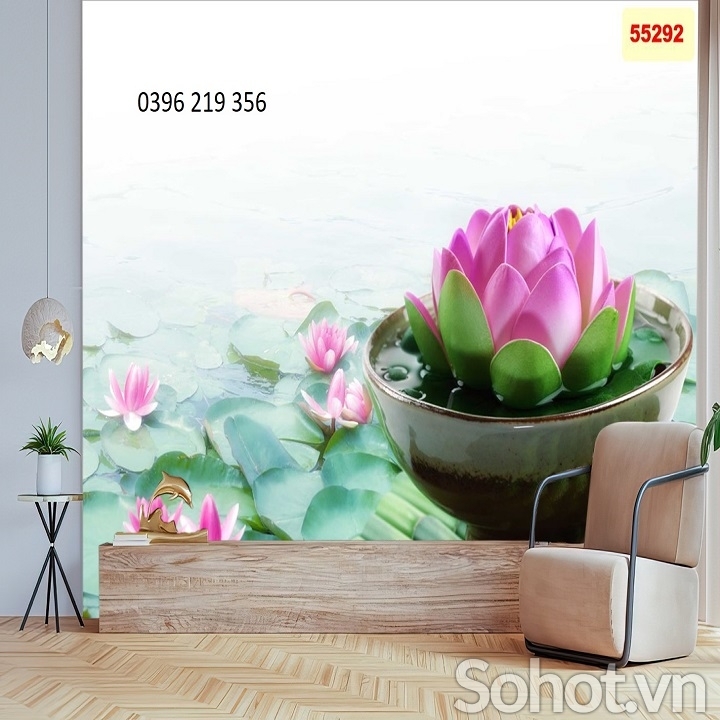 Tranh gạch 3D hoa sen trang trí tường