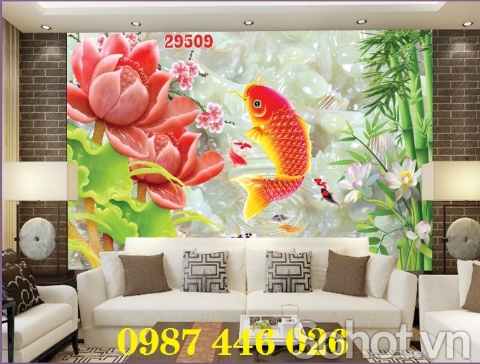 Gạch tranh hoa sen, tranh tường đẹp HP243