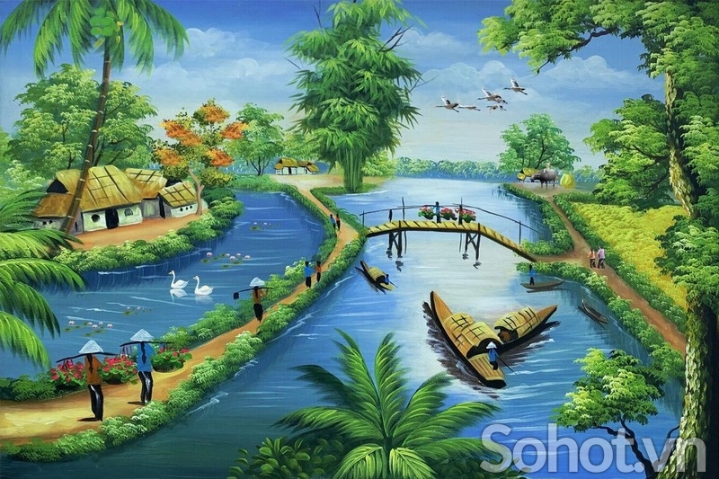 Tranh quê hương - tranh gạch 3D