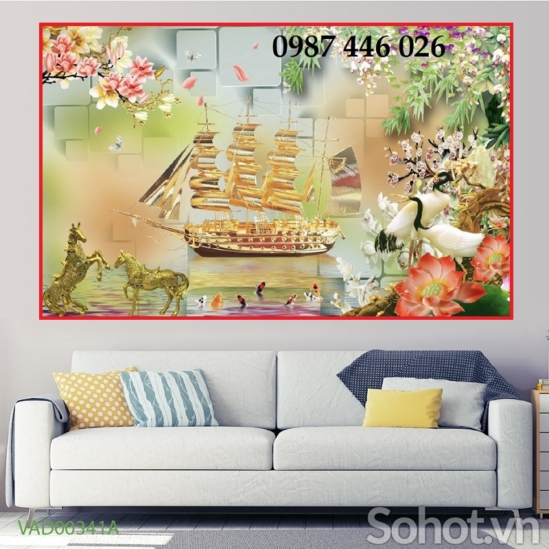 Gạch tranh thuyền buồm vàng HP8492