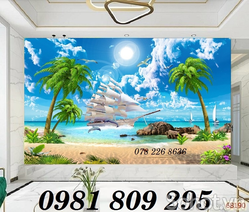 Gạch tranh 3d thuyền buồm xanh mát
