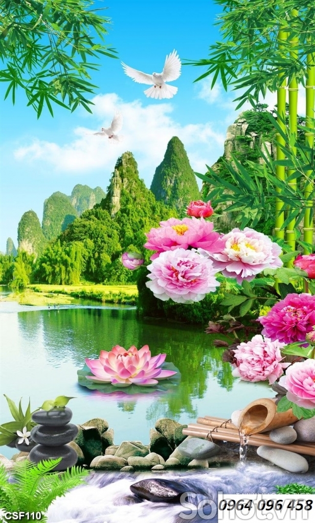 Tranh gạch 3d ốp tường khổ dọc - TNB43