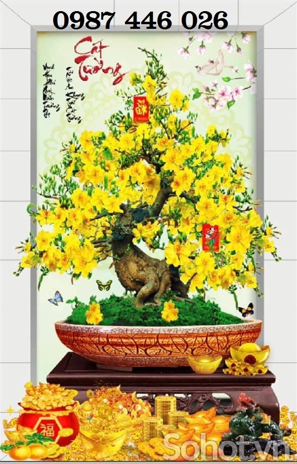 Tranh gạch men hoa mai vàng HP8733