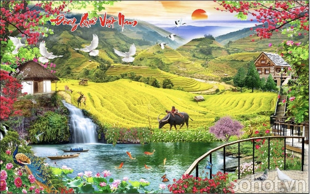 Tranh gạch đồng quê trang trí phòng