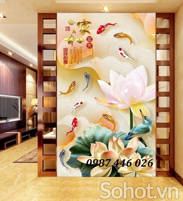 Gạch tranh hoa sen 3d ốp tường HP9282