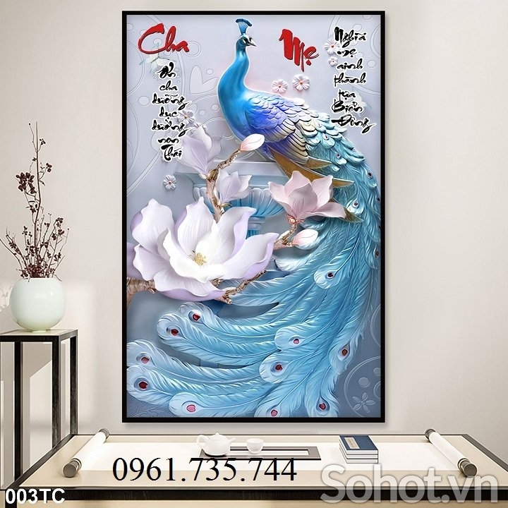 Tranh gạch khổ đứng chim công 3D đẹp