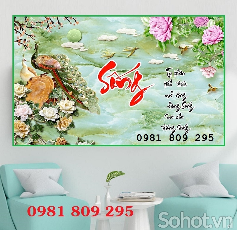 Tranh gạch 3d ốp tường chim công