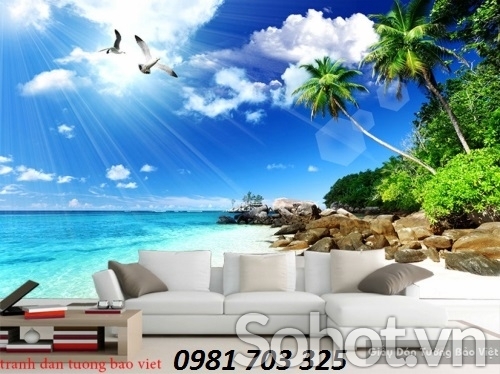 Tranh gạch 3D phòng khách- gạch tranh phong cảnh biển đẹp - Hà Nội -  