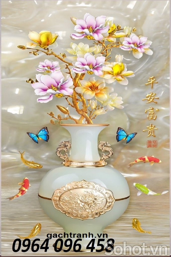 Tranh gạch bình hoa 3d - GVX43