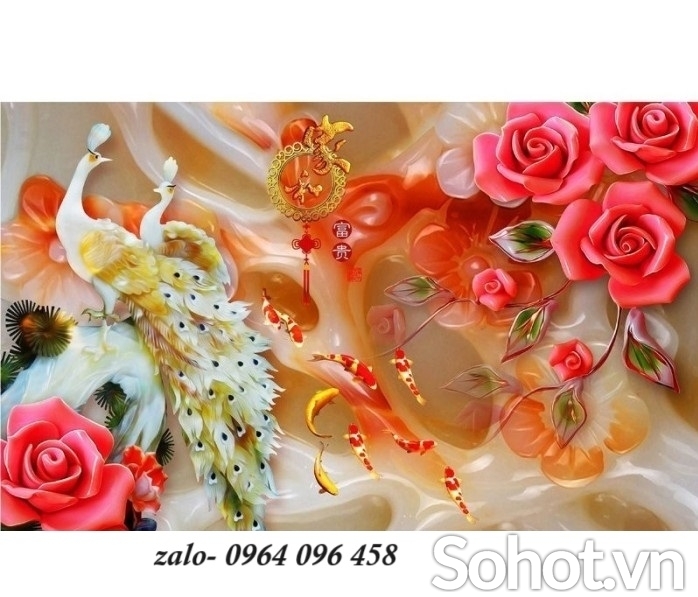 Tranh gạch 3d ốp tường tranh chim công - CXVV65