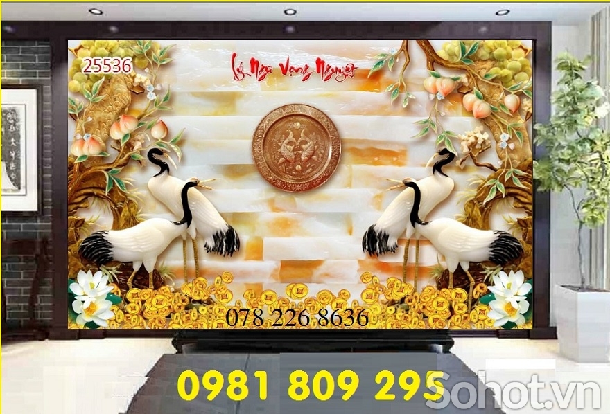 tranh tùng hạc - gạch 3d