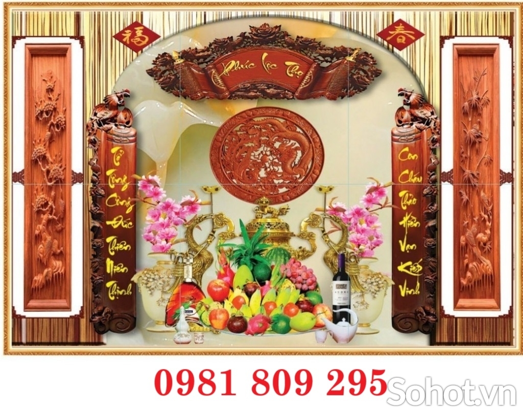 Mẫu gạch trang trí ban thờ 3d ngũ quả