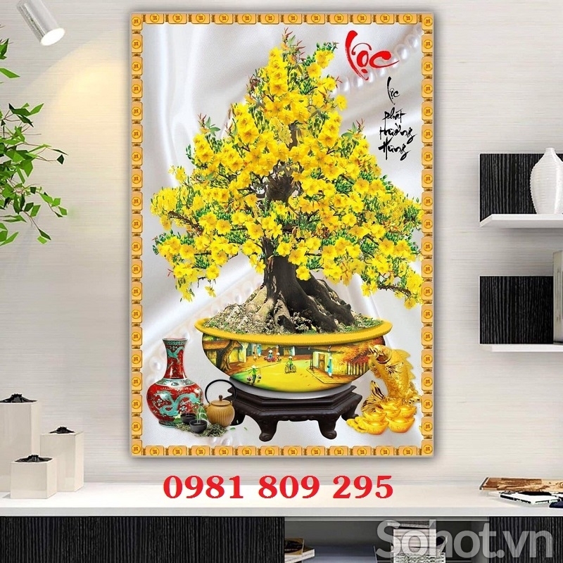 Tranh 3d hoa mai , tranh gạch hoa trang trí