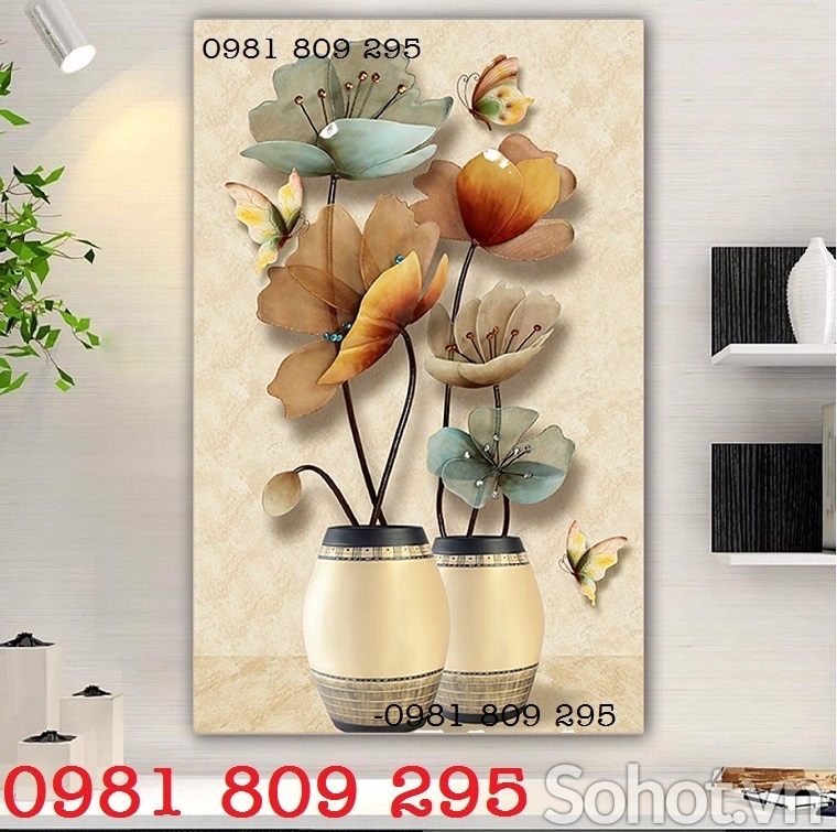 Tranh ốp tường , gạch 3d bình hoa ốp tường