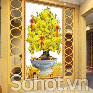 gạch tranh hoa mai vàng 3d - AM66