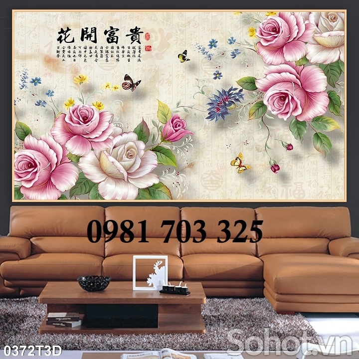 Tranh gạch 3D trang trí hình hoa đẹp