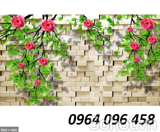 tranh hoa hồng 3d - tranh gạch ốp tường hoa hồng - BVC2