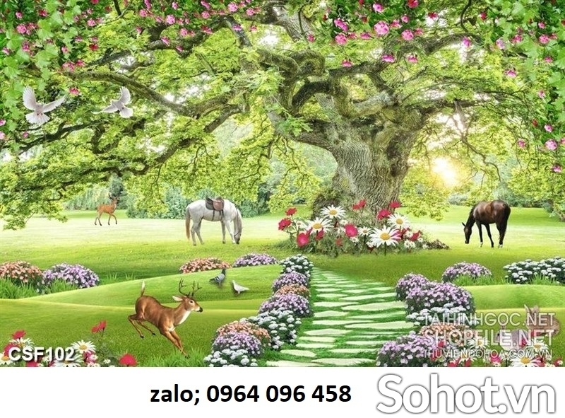 Tranh gạch 3d phong cảnh vườn hoa thiên nhiên - SXCN89
