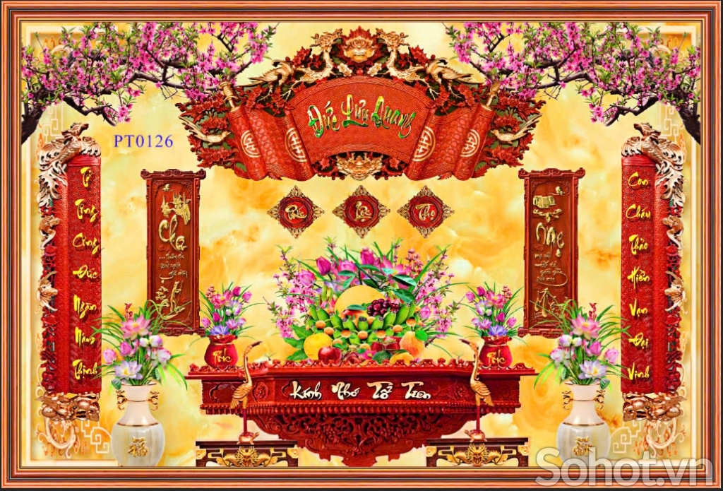 Gạch tranh dán tường phòng thờ