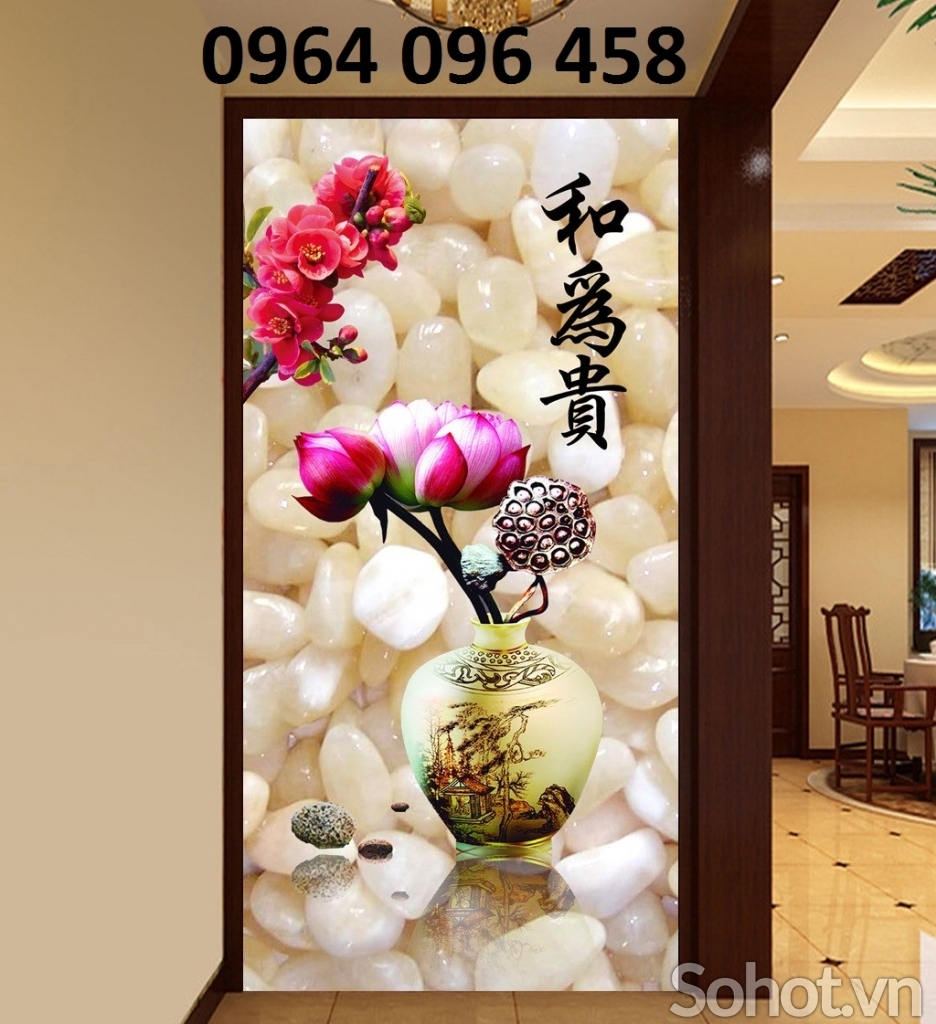 Tranh gạch bình hoa 3d - gạch tranh 3d bình hoa - 987CBV