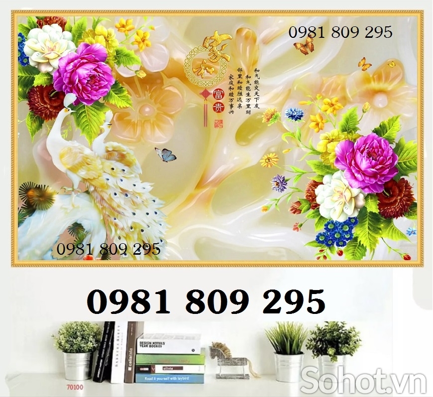 Gạch tranh 3d con công , tranh gạch trang trí