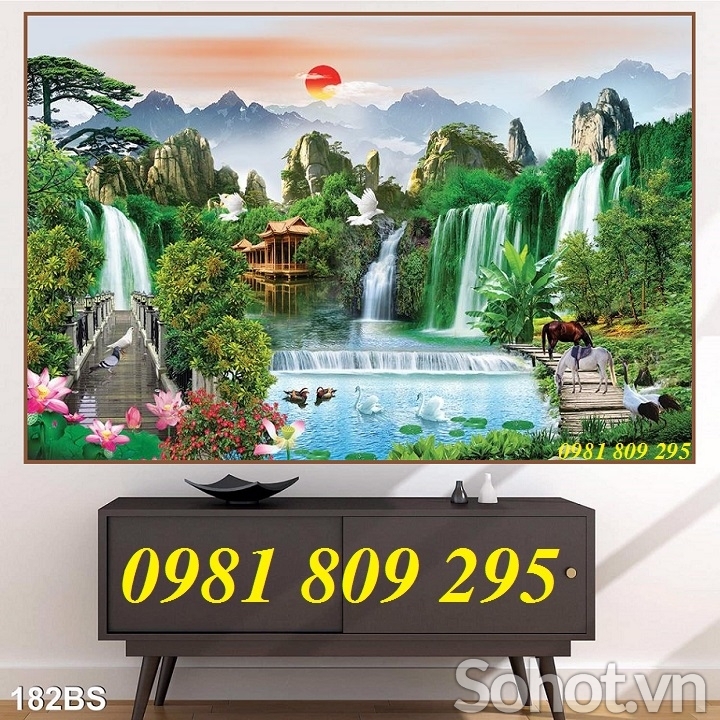 tranh gạch phong thủy sơn thủy 3d