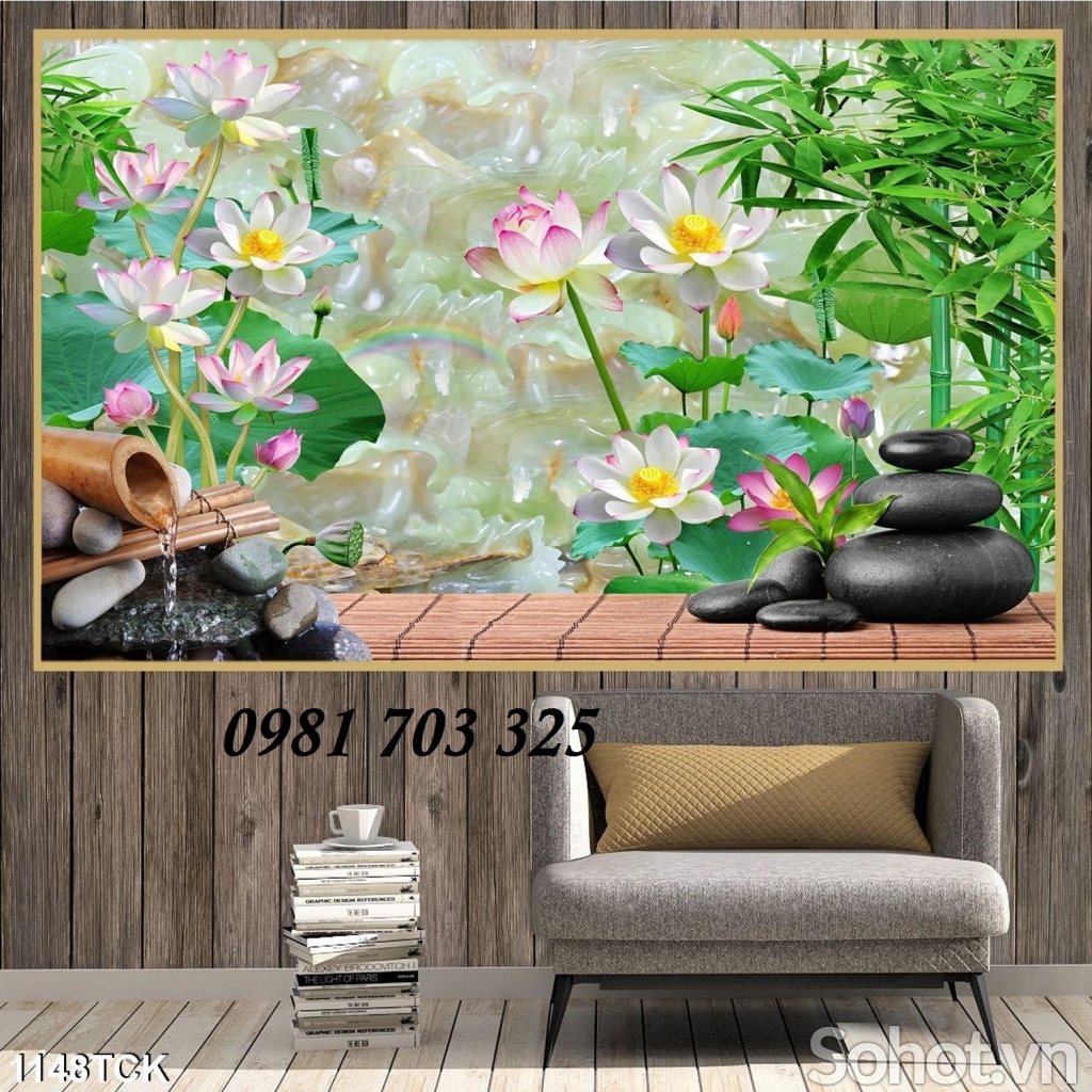 Tranh hoa sen- gạch men 3D ốp phòng khách