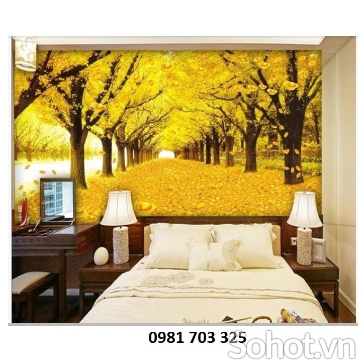 Tranh lá vàng- gạch tranh trang trí phòng khách