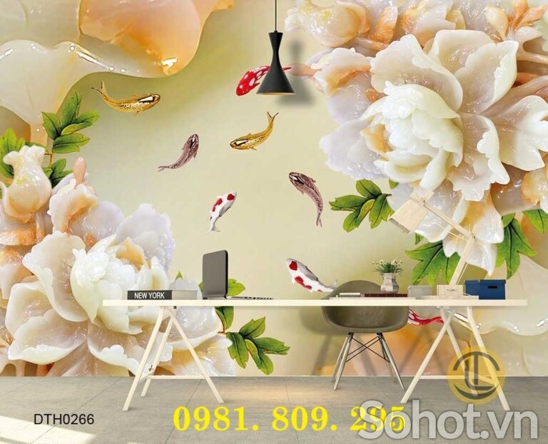 Mẫu tranh 3d hoa mẫu đơn , gạch tranh