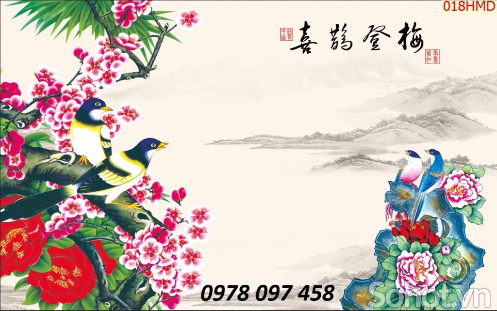 Tranh họa tiết hoa mẫu đơn
