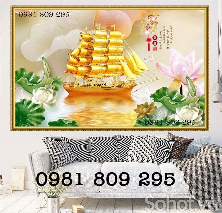 Tranh gạch thuyền buồm 3D, gạch men 3D phong thủy