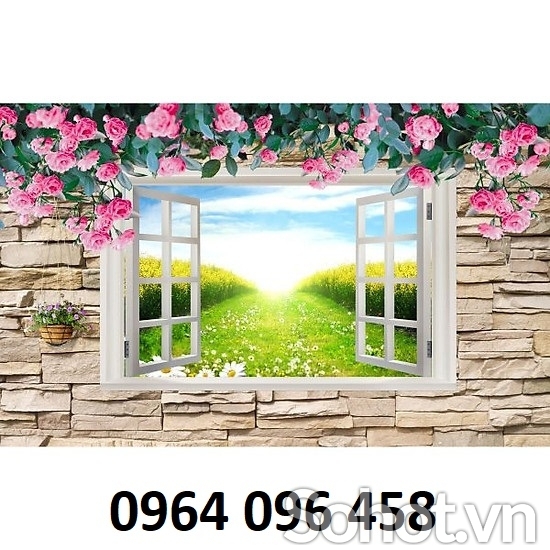 tranh 3d trang trí cửa sổ hoa hồng - tranh gạch 3d - XCB43
