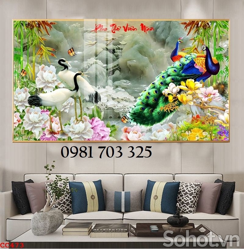 Tranh gạch 3D phong thủy chim công