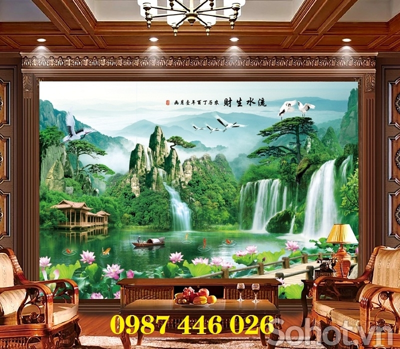 Gach ốp tường tranh gạch 3d thác nước HP9232