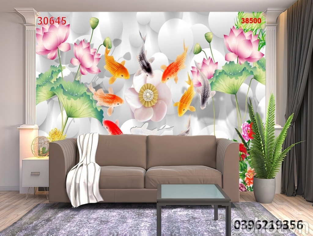 Tranh gạch cá chép 3D trang trí đẹp